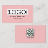 Carte De Visite Code QR Simple Minimal Rose Moderne Logo d'entrepr (Devant / Derrière)