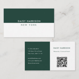 Carte De Visite Code QR simple minimaliste moderne blanc & émeraud