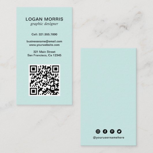 Carte De Visite Code QR simple moderne (Devant / Derrière)