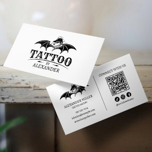 Carte De Visite Code QR Simple Moderne Blanc Artiste Tatoueur Drag