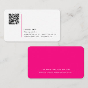 Carte De Visite Code QR Simple moderne Hot Pink Professional