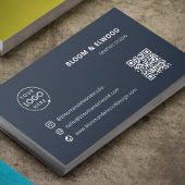Carte De Visite Code QR Simple Moderne Minimal Marine Logo bleu