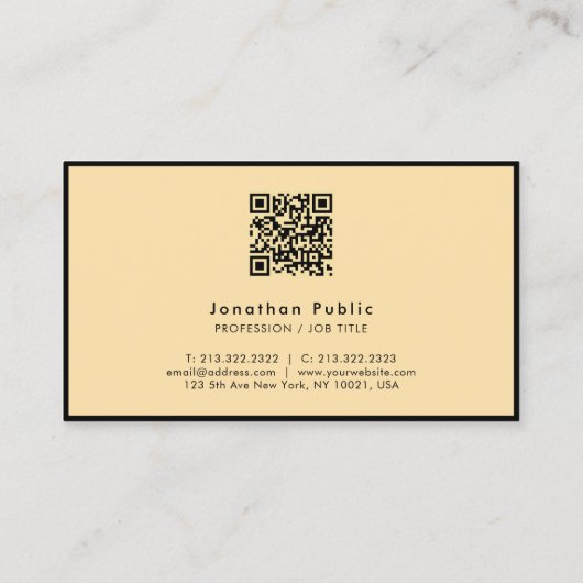 Carte De Visite Code QR simple moderne Modèle noir & or (Dos)
