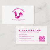 Carte De Visite Code QR Simple Poulet Rose Blanc (Devant / Derrière)