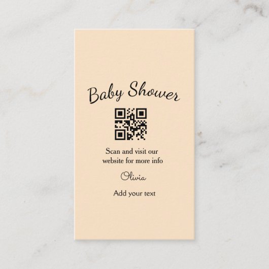 Carte De Visite Code QR simple pour baby shower avec nom et texte (Devant)