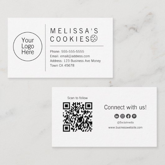 Carte De Visite Code QR simple pour boulangerie prêt à l'emploi (Devant / Derrière)