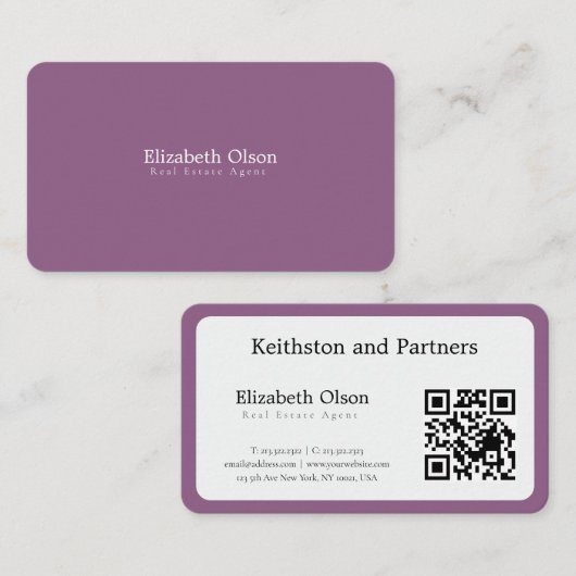Carte De Visite Code QR simple promotionnel d'agent immobilier mod (Devant / Derrière)