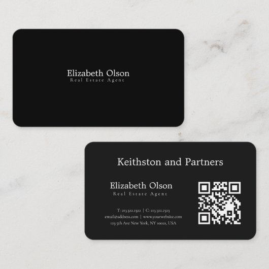 Carte De Visite Code QR simple promotionnel pour agent immobilier (Devant / Derrière)