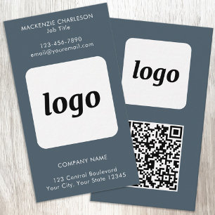Carte De Visite Code QR simple texte de logo vertical gris charbon