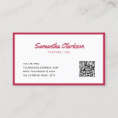 Carte De Visite Code QR simple Viva Magenta Border Script (Dos)