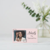 Carte De Visite Code QR social écriture rose blush Photo Technique (Debout devant)
