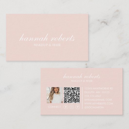 Carte De Visite Code QR Social Photo Maquillage Coiffure Écriture (Devant / Derrière)