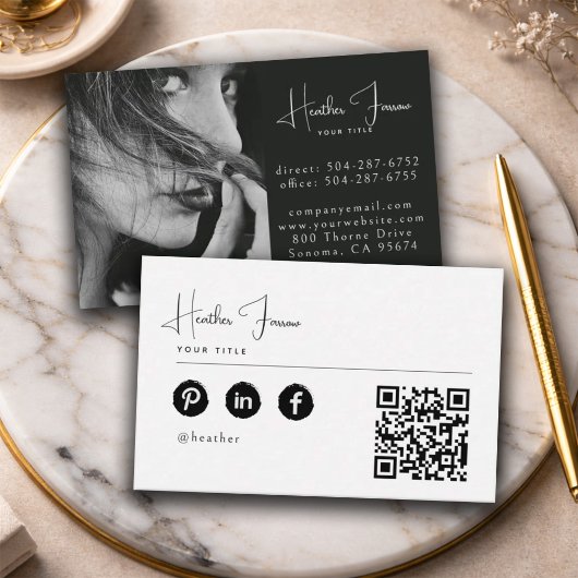 Carte De Visite Code QR Social Photo Professionnel Minimal Moderne