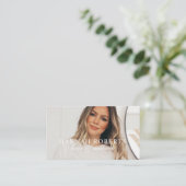 Carte De Visite Code QR Social Script Rose Pâle Photo Maquillage C (Debout devant)