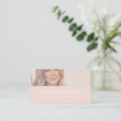 Carte De Visite Code QR Social Script Rose Pâle Photo Maquillage C (Debout devant)