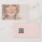 Carte De Visite Code QR Social Script Rose Pâle Photo Maquillage C (Devant / Derrière)