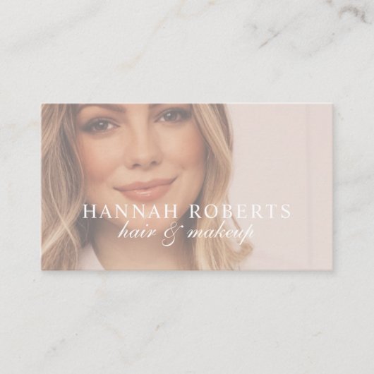 Carte De Visite Code QR Social Script Rose Pâle Photo Maquillage C (Devant)