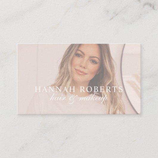 Carte De Visite Code QR Social Script Rose Pâle Photo Maquillage C (Devant)
