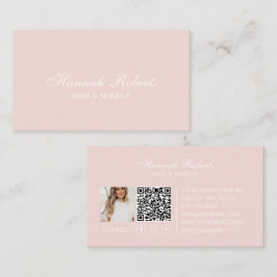 Carte De Visite Code QR Social Script Rose Rouge Photo Maquillage 