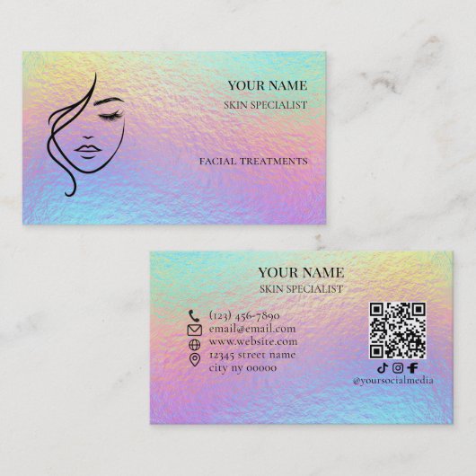 Carte De Visite Code QR Soins de la peau & Salon de beauté (Devant / Derrière)
