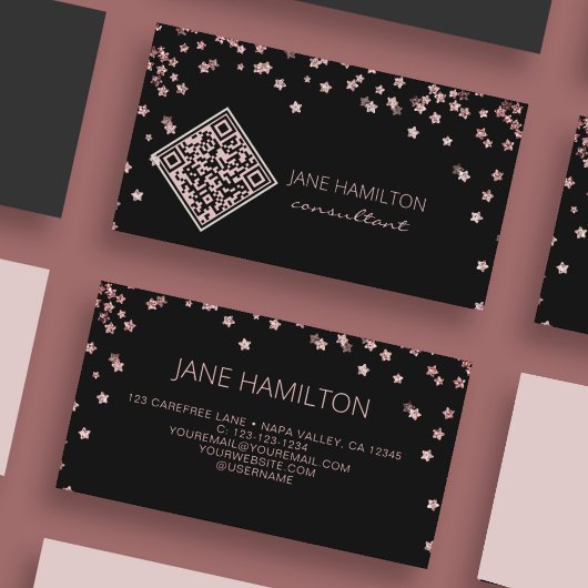 Carte De Visite Code QR Strass Rose Moderne