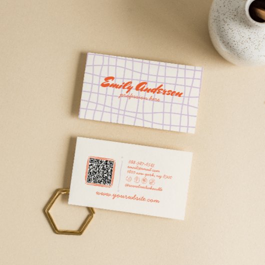 Carte De Visite Code QR Super extrait à la main violet rétro