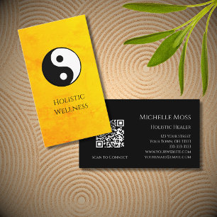 Carte De Visite Code QR symbole Yin Yang Bien-être Holistique Or