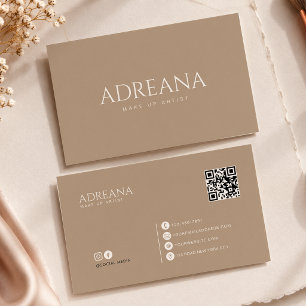 Carte De Visite Code QR Taupe Champignon Élégant Minimaliste