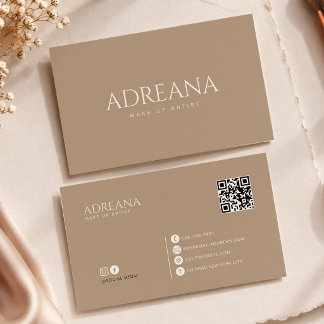 Carte De Visite Code QR Taupe Champignon Élégant Minimaliste