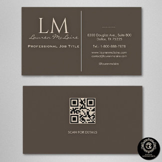 Carte De Visite Code QR Taupe Élégant