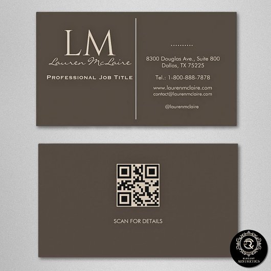 Carte De Visite Code QR Taupe Élégant