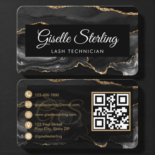 Carte De Visite Code QR Technicien de Cils Black Gold
