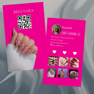 Carte De Visite Code QR Technicien de Manucure Rose Chaud Moderne