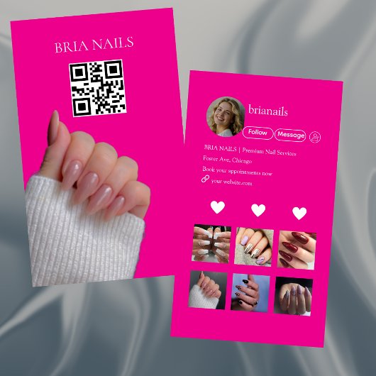 Carte De Visite Code QR Technicien de Manucure Rose Chaud Moderne