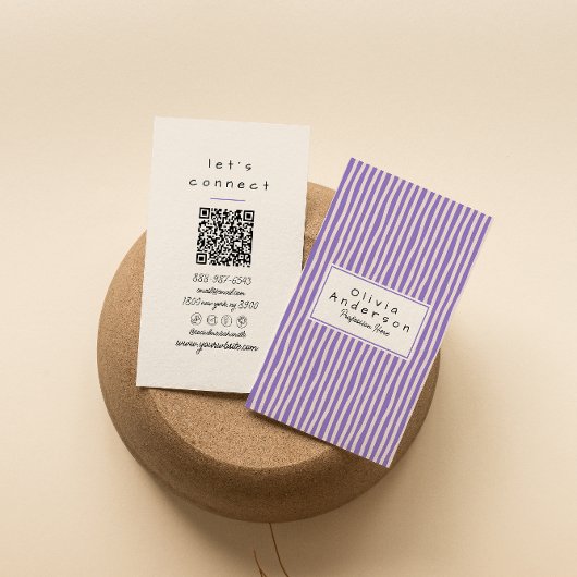 Carte De Visite Code QR tendance pour les rayures de main violette
