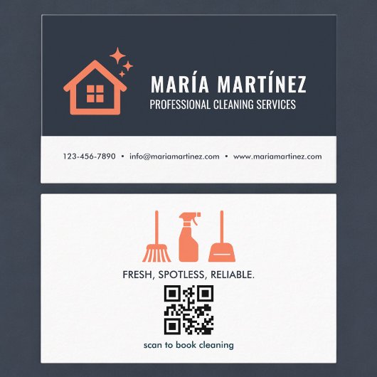 Carte De Visite Code QR tendance Services de nettoyage des maisons