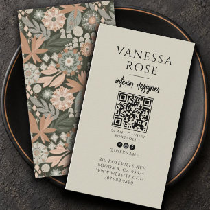 Carte De Visite Code QR Terracotta Sauge Création d'Intérieur