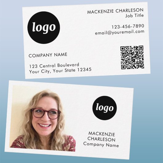 Carte De Visite Code QR texte de logo de photo simple