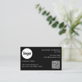 Carte De Visite Code QR texte de logo de photo simple noir (Debout devant)