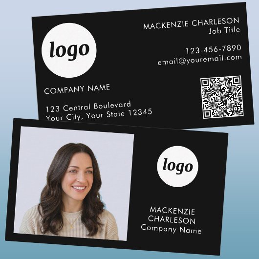 Carte De Visite Code QR texte de logo de photo simple noir