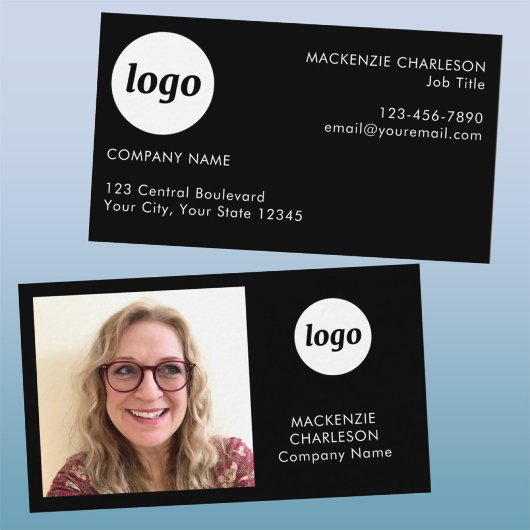 Carte De Visite Code QR texte de logo de photo simple noir