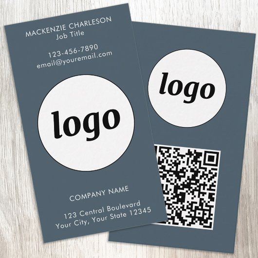 Carte De Visite Code QR Texte de Logo Simple Vertical Gris Charbon