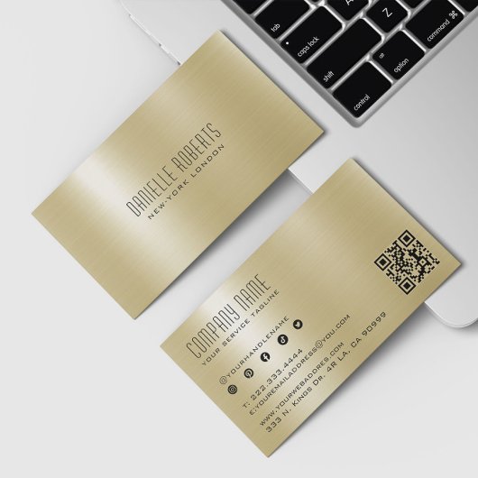 Carte De Visite Code QR Texture Acier Inoxydable Métallisé Or