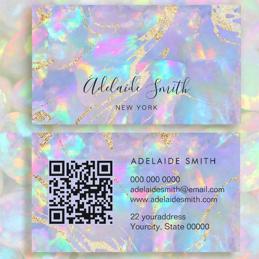 Carte De Visite code QR texture en pierre d'opale bleu pastel