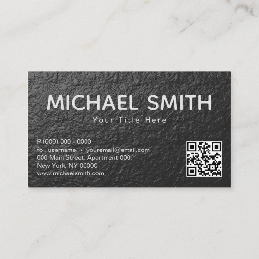 Carte De Visite Code Qr Texture Feuille Noire (Dos)