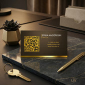 Carte De Visite Code QR Texturé Marron Foncé Luxe Minimal Or