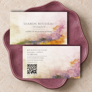 Carte De Visite Code QR Thérapeute Abstrait Aquarelle Serein