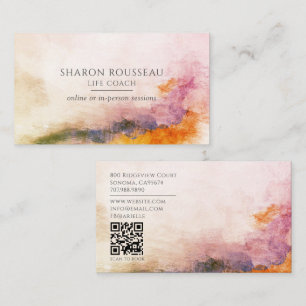 Carte De Visite Code QR Thérapeute Aquarelle Abstraite Sereine