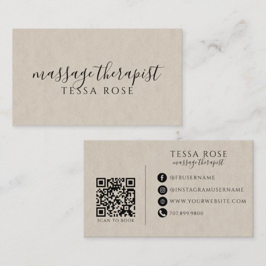 Carte De Visite Code QR Thérapeute de Massage (Devant / Derrière)