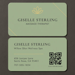 Carte De Visite Code QR Thérapeute de Massage Vert Sage 